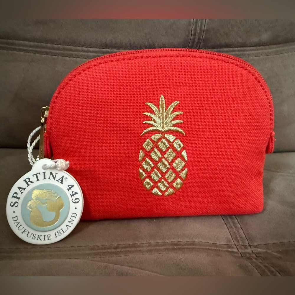 Spartina 449 Red/Orange Cosmetic Bag with Gold Pineapple